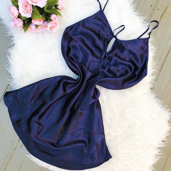 Vintage Other - VINTAGE NAVY SATIN SLIP DRESS